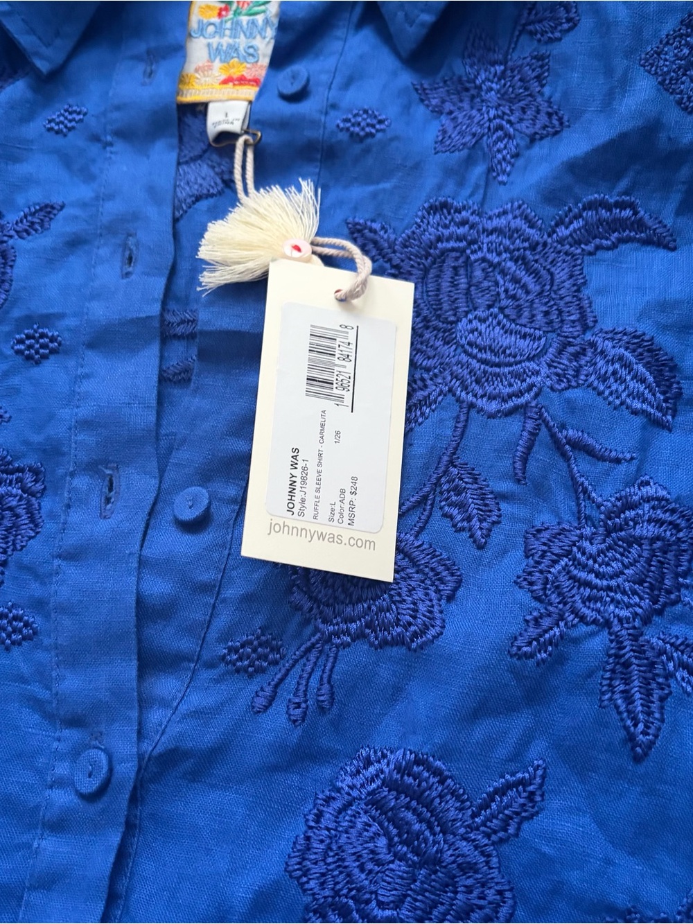 Johnny Was Ruffle Sleeve Shirt in Admiral Blue - Picture 6 of 12
